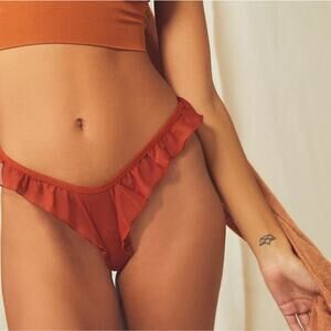 HAH Free People Fly Girl Mesh Ruffle Thong Panty Bronze Brown XLarge NWT